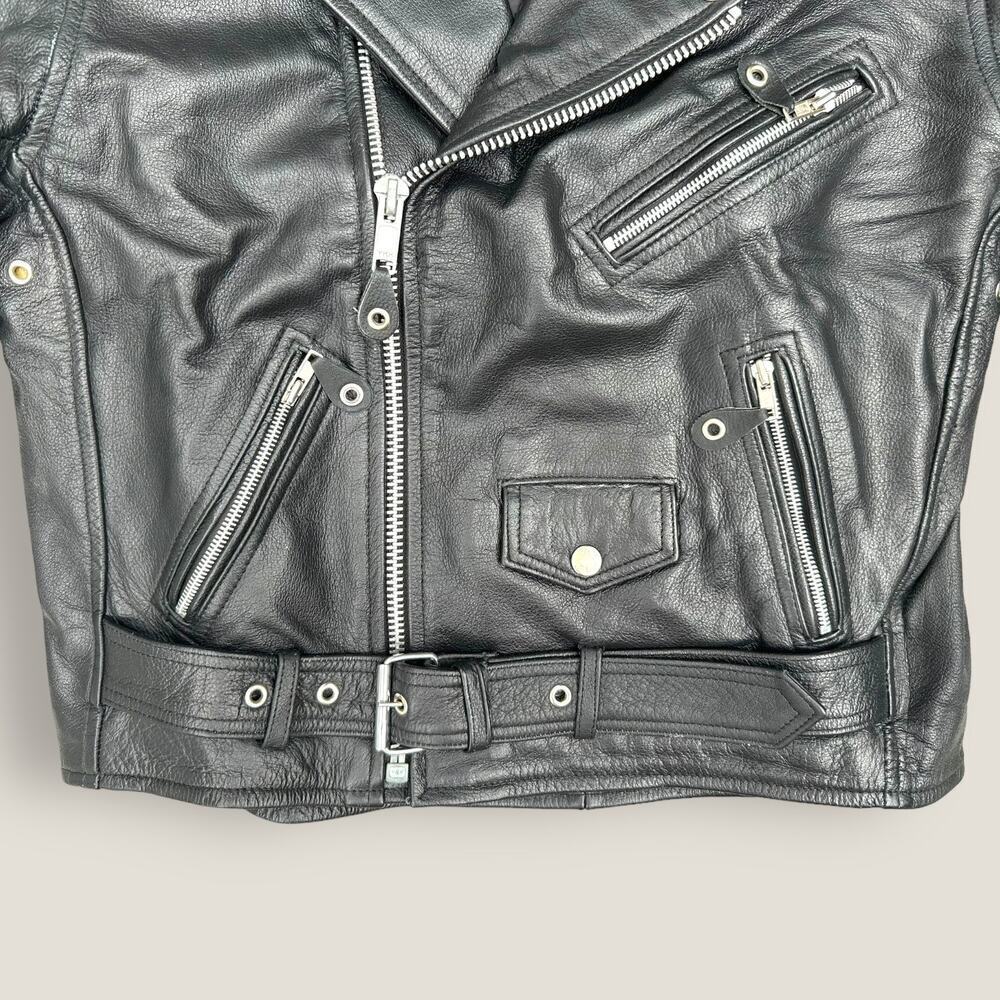 Classic Black Leather Biker Jacket - Picture 5 of 6